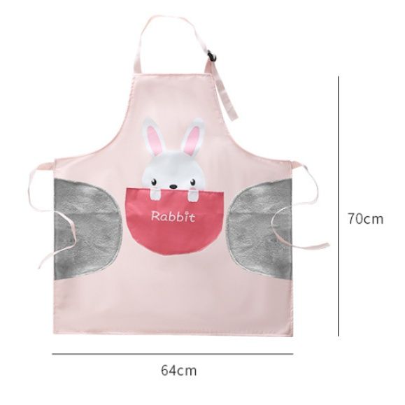 保育士 エプロン うさぎとペンギン柄のキャラクター保育士エプロン
