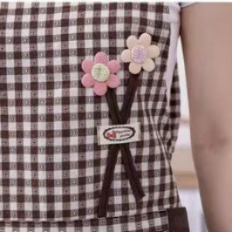 保育士 エプロン 格子柄刺繍入り大容量ポケット付きナチュラル保育士エプロン