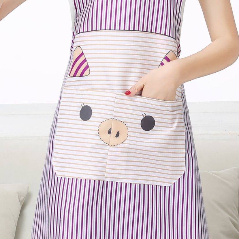 保育士 エプロン 可愛い豚さん顔のキャラクターポケット付きストライプ保育士エプロン