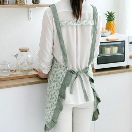 保育士エプロンかわいいうさぎのアップリケ付き花柄エプロン