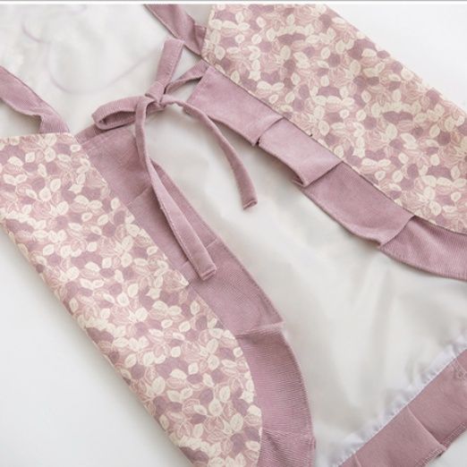 保育士エプロンかわいいうさぎのアップリケ付き花柄エプロン