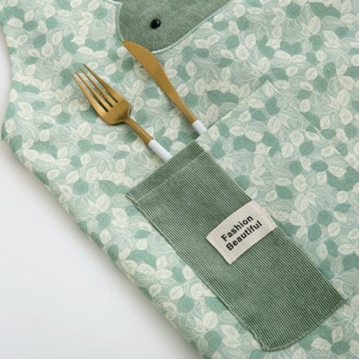 保育士エプロンかわいいうさぎのアップリケ付き花柄エプロン