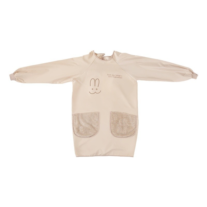 保育士 エプロン うさぎ刺繍入り防水防汚長袖スモック