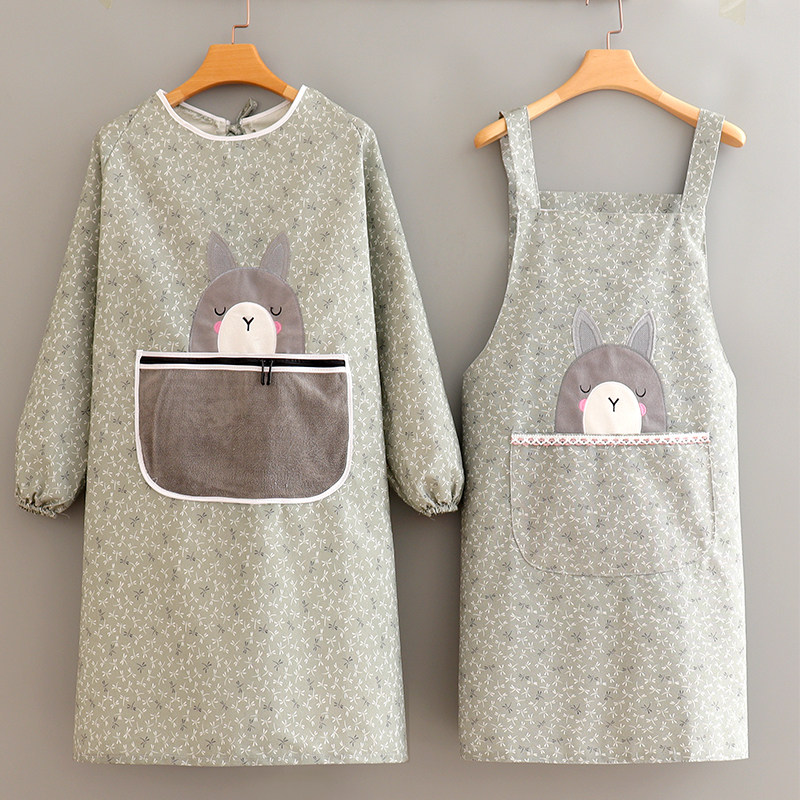 保育士 エプロン うさぎワンポイント長袖エプロン2点セット