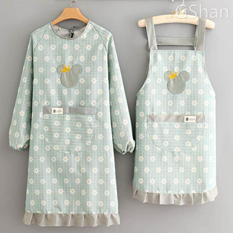 保育士 エプロン 花柄総柄かわいい耳付きワンピース型長袖エプロン