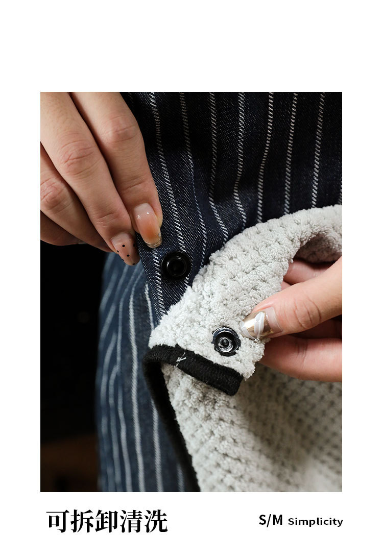 保育士 エプロン 縦縞模様の大容量ポケット付き肩紐型作業用エプロンナチュラル