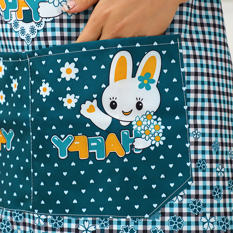 保育士 エプロン 可愛いうさぎのキャラクター柄チェック保育士エプロン