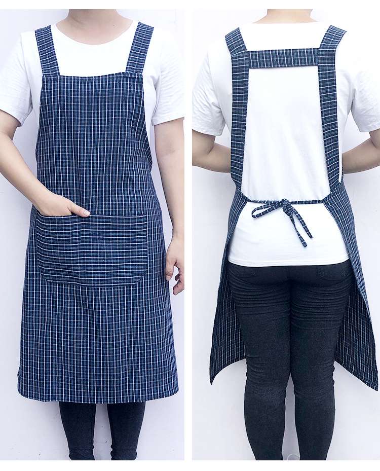 格子柄デザイン保育士 エプロン 多機能ポケット付き