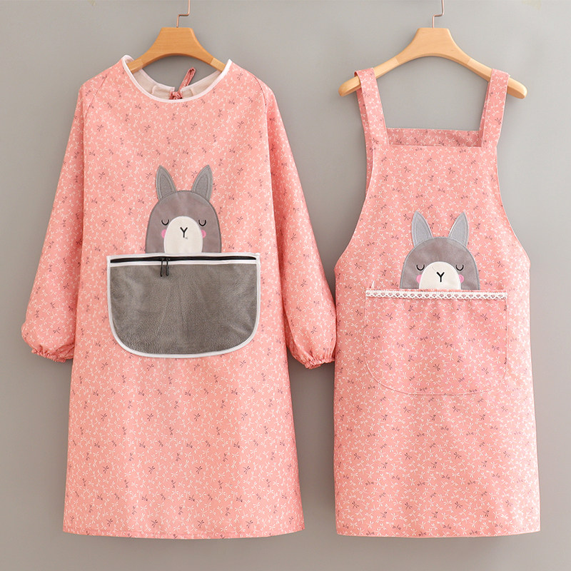 保育士 エプロン うさぎワンポイント長袖エプロン2点セット