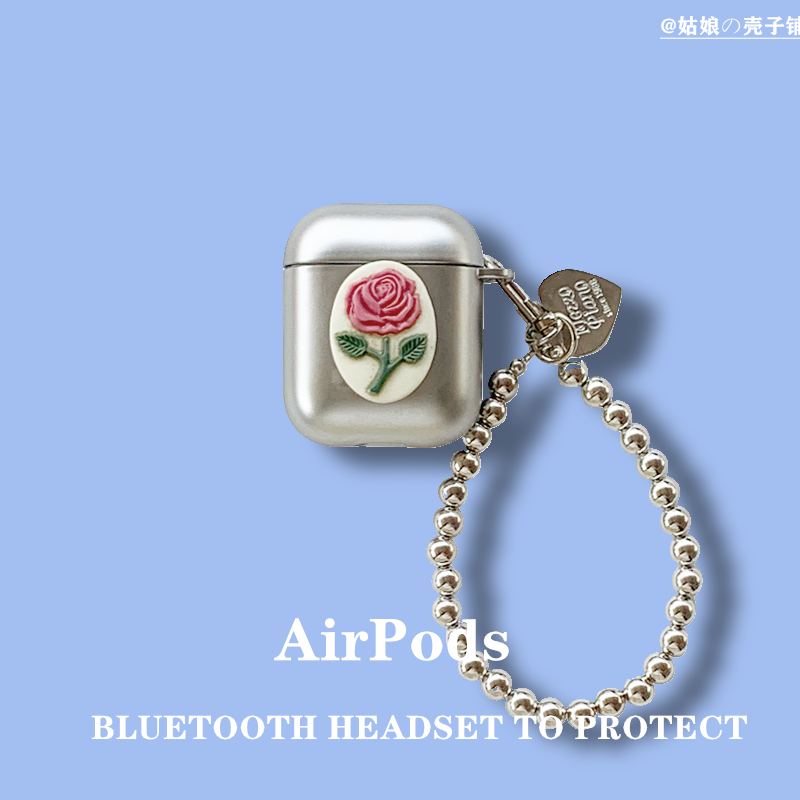 AirPods  ローズチャーム付きAirPodsメタリックケース