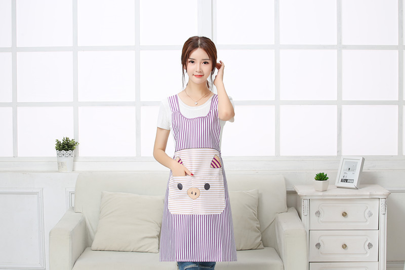 保育士 エプロン 可愛い豚さん顔のキャラクターポケット付きストライプ保育士エプロン