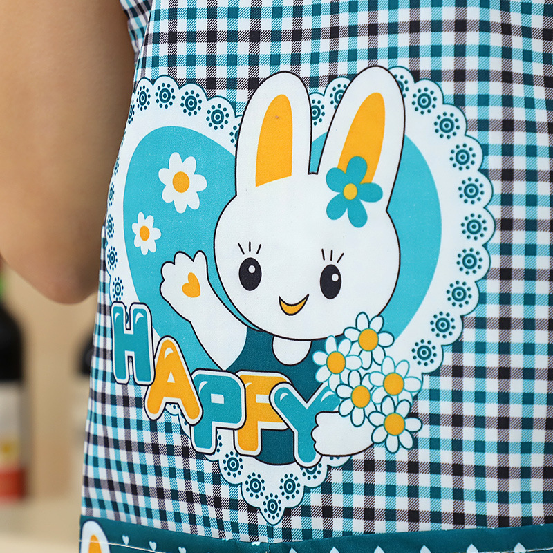 保育士 エプロン 可愛いうさぎのキャラクター柄チェック保育士エプロン