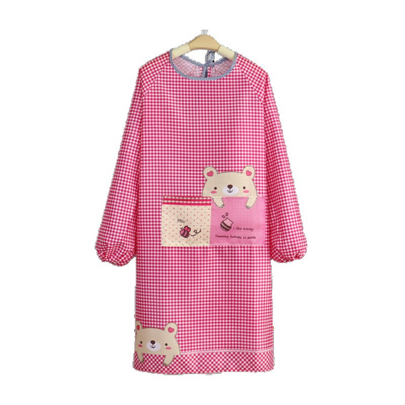 保育士 エプロン くまさんポケット付きギンガムチェック長袖スモック