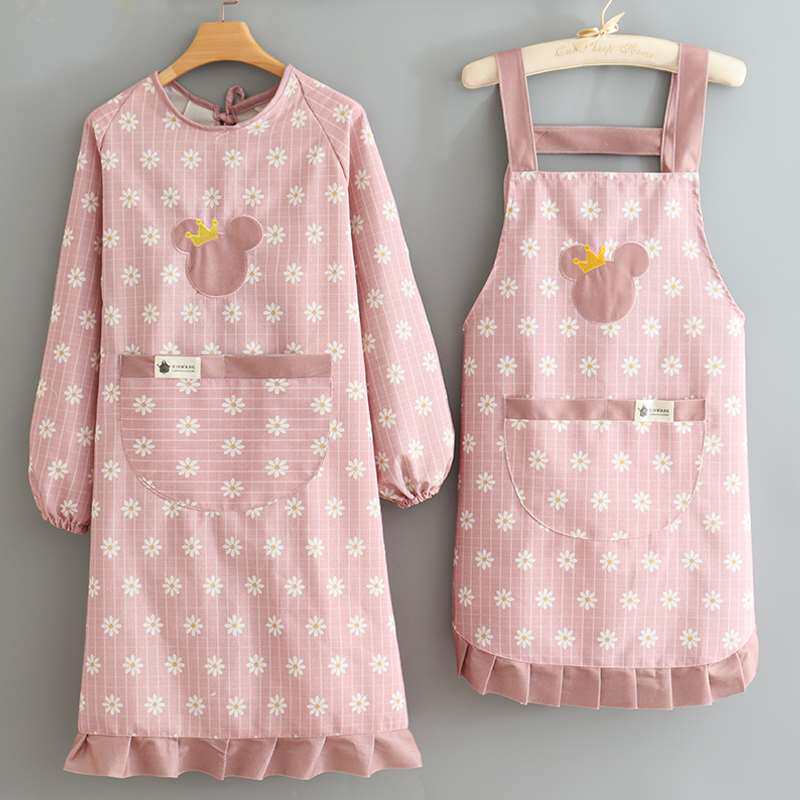 保育士 エプロン 花柄総柄かわいい耳付きワンピース型長袖エプロン