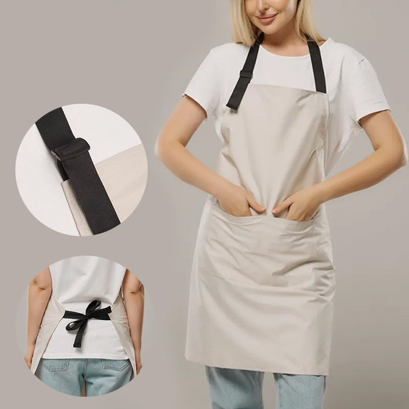 保育士 エプロン 背中結びデザイン調整可能ポケット付きエプロン