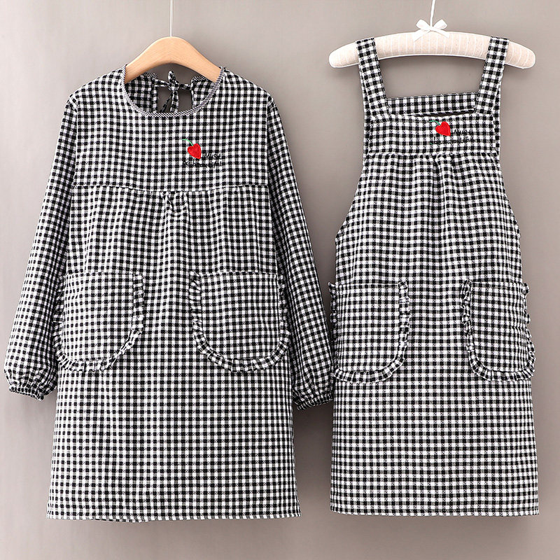 保育士 エプロン ギンガムチェック柄フリル襟付き保育スモック