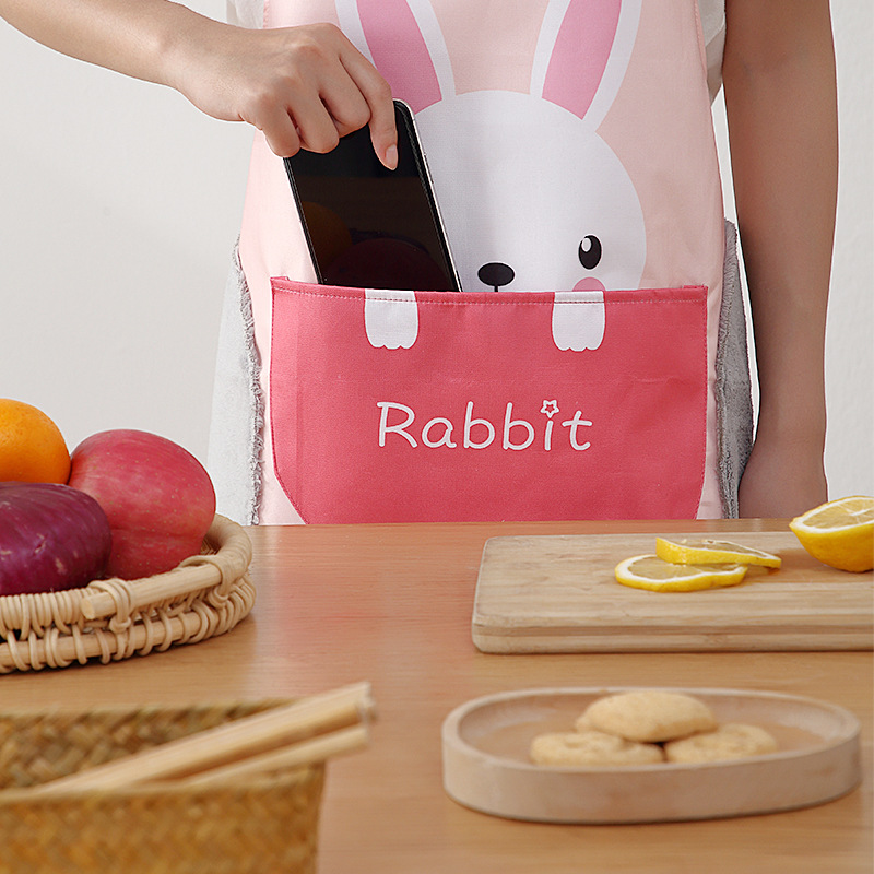 保育士 エプロン うさぎとペンギン柄のキャラクター保育士エプロン