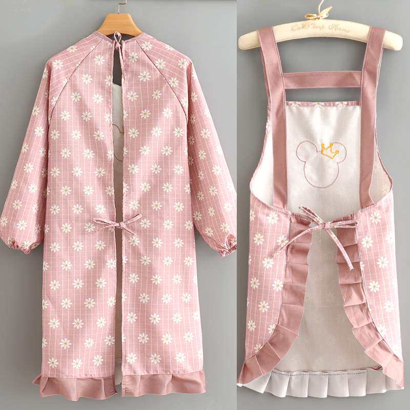 保育士 エプロン 花柄総柄かわいい耳付きワンピース型長袖エプロン