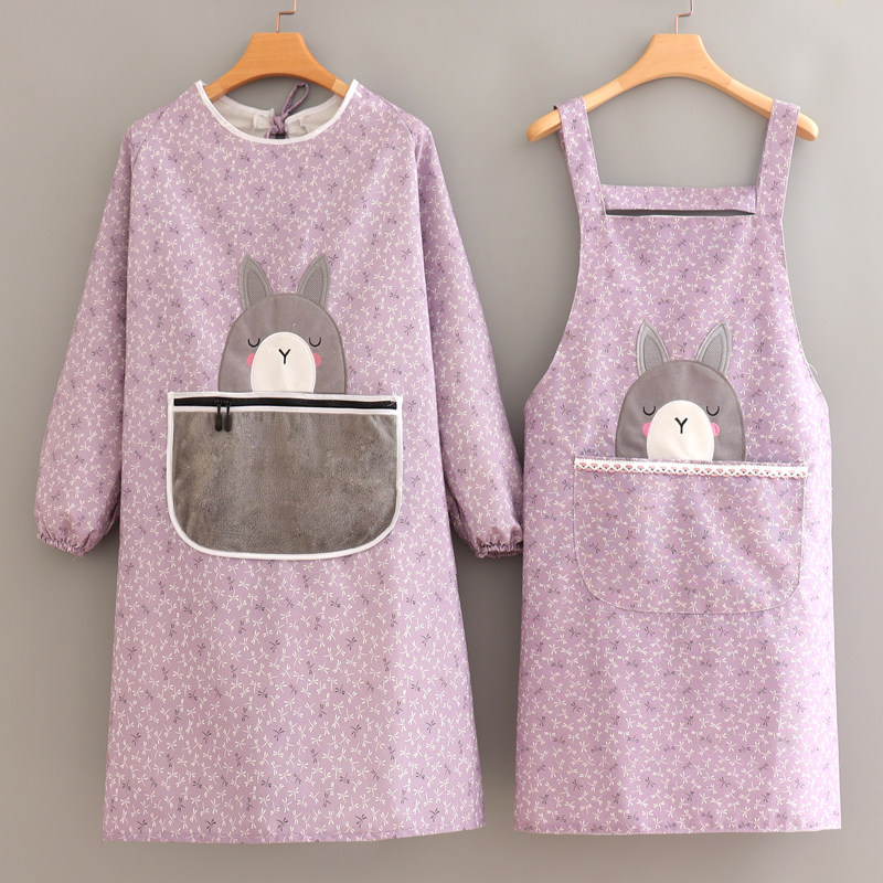 保育士 エプロン うさぎワンポイント長袖エプロン2点セット