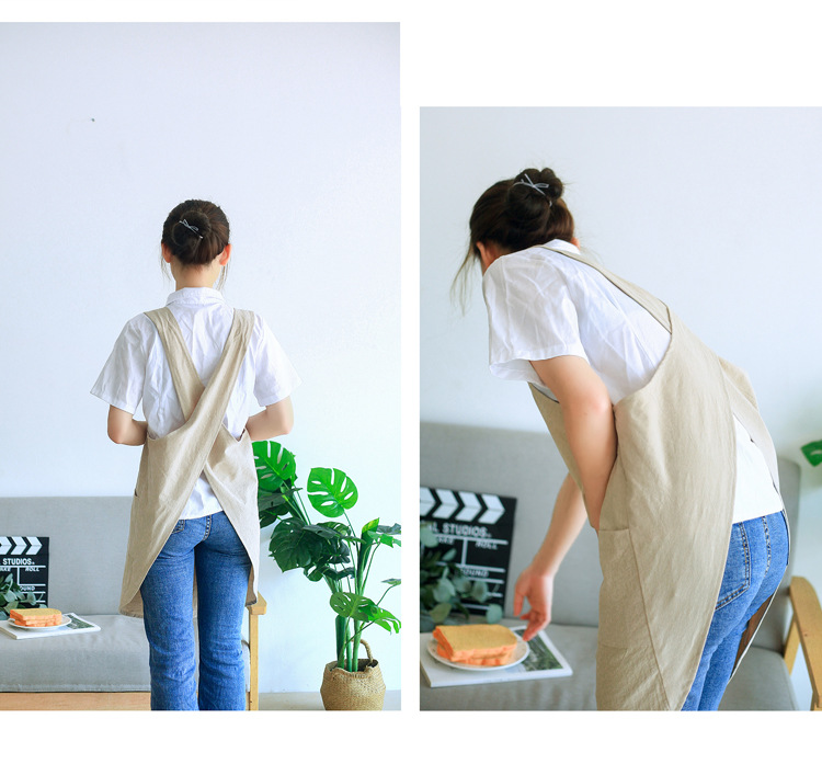 保育士 エプロン シンプル無地リネン風クロスバック保育士エプロン