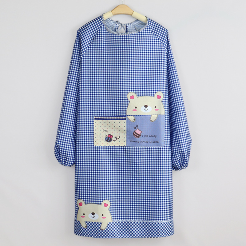 保育士 エプロン くまさんポケット付きギンガムチェック長袖スモック