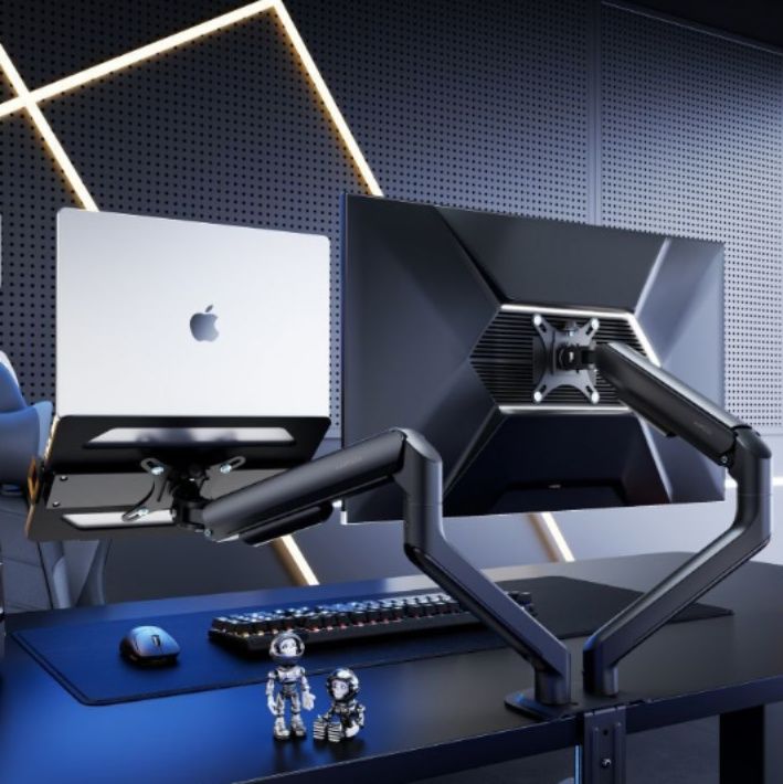 木目調アーム付き2画面対応モニターアーム 2画面|モニターアーム