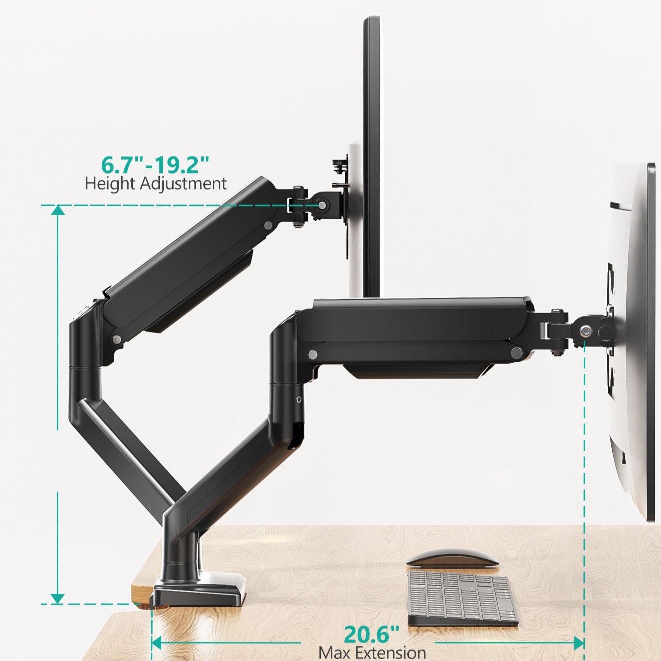 モニターアーム 二画面対応多関節式高さ調整モニターアーム