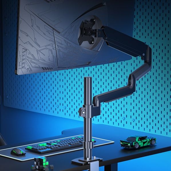モニターアーム 長尺アーム式昇降型画面支持台付きデスク