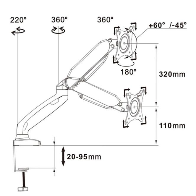 モニターアーム 多関節式画面昇降機能付きモニターアーム