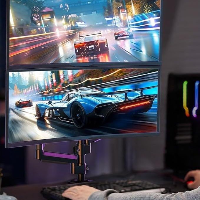  32型対応ガススプリング式縦横回転2画面モニターアーム