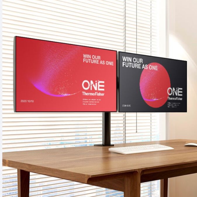 上下左右自在調整式デスク取付型2画面モニターアーム