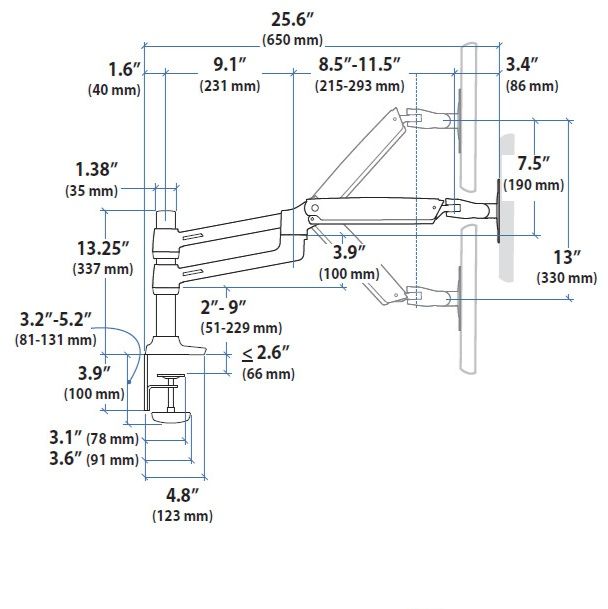  二関節可動式2画面モニターアーム