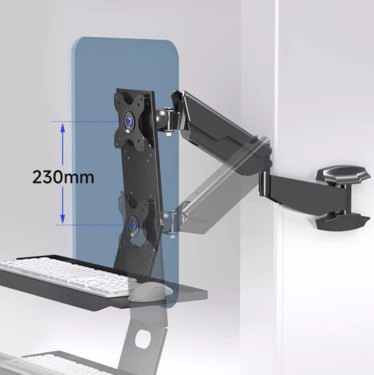 モニターアーム 壁掛け　式昇降機能付きモニターアーム