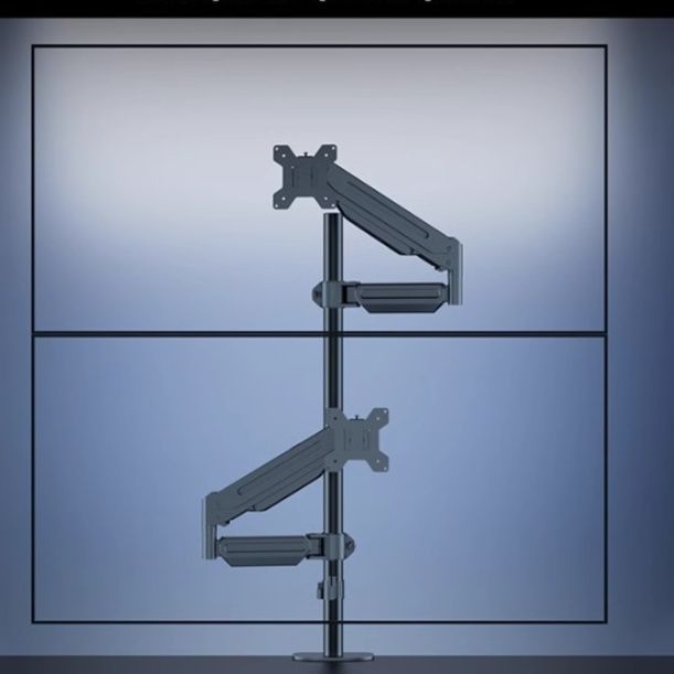 モニターアーム 上下配置型縦並び　二画面　昇降式支柱型スタンド