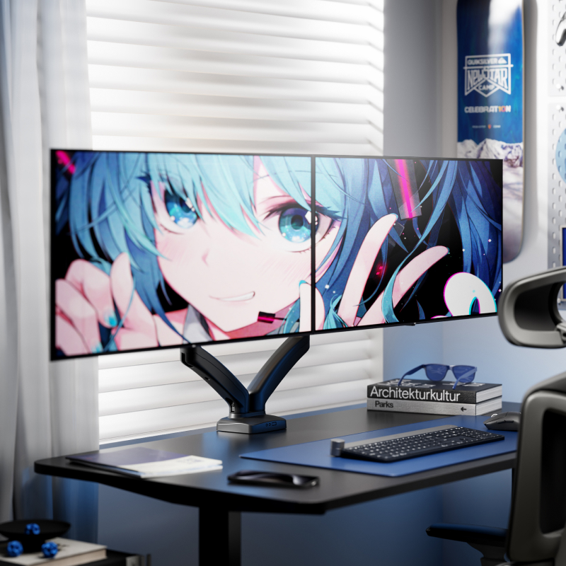 モニターアーム デスク用二軸可動式2画面モニタースタンド