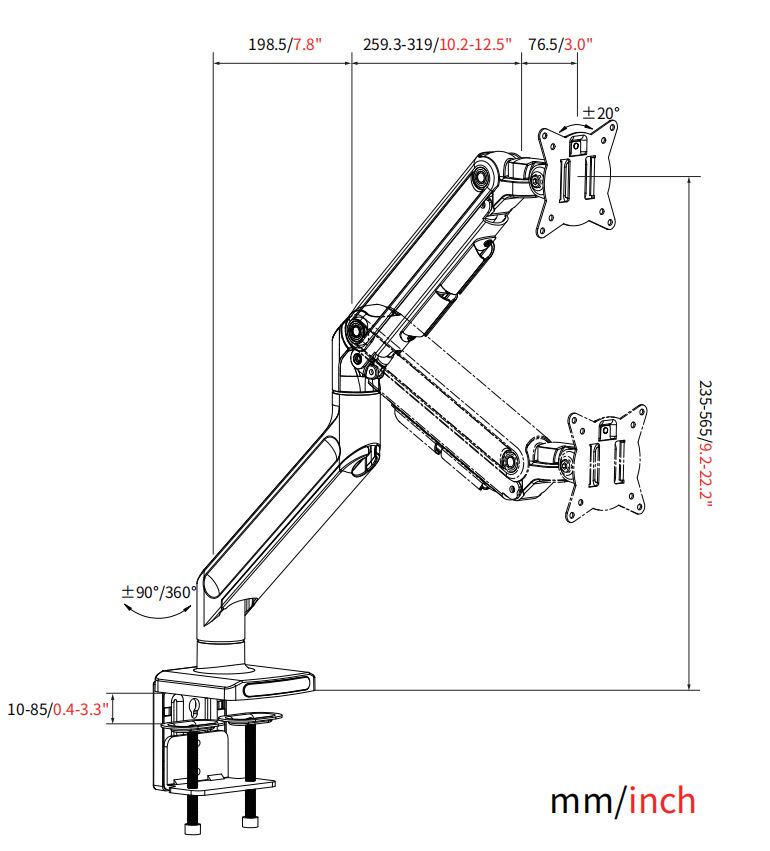 モニターアーム 多関節式机上固定型