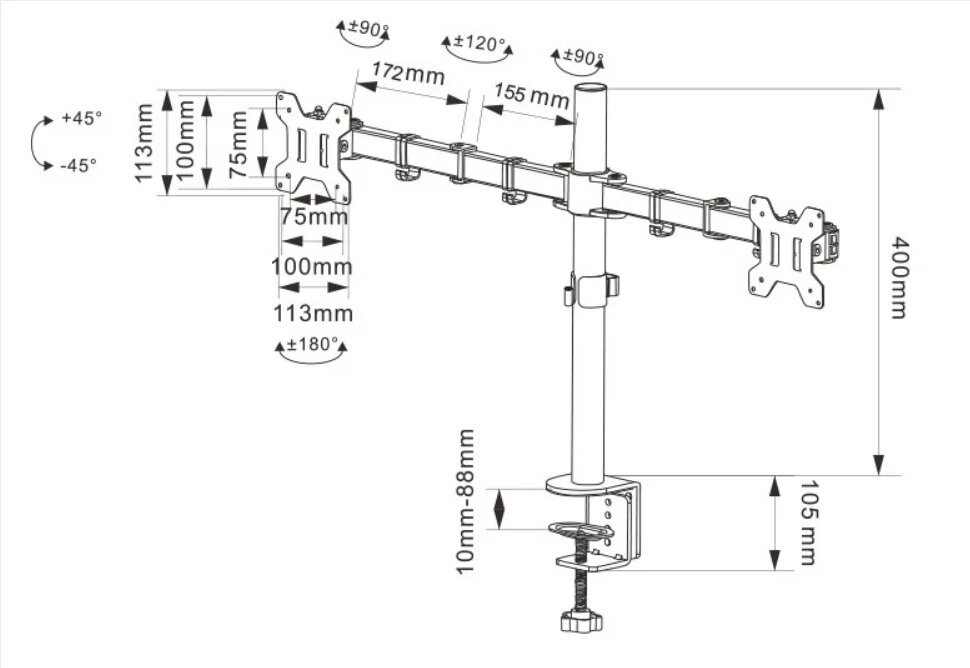  多軸可動式2画面デスク固定型モニターアーム