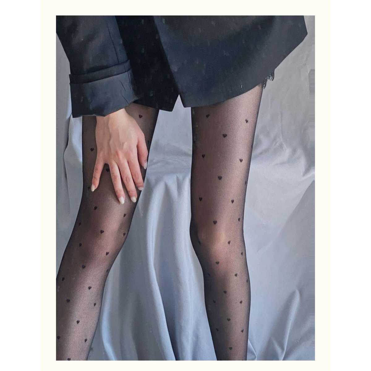 レディースレギンス　 ハートドット柄シースルータイツ