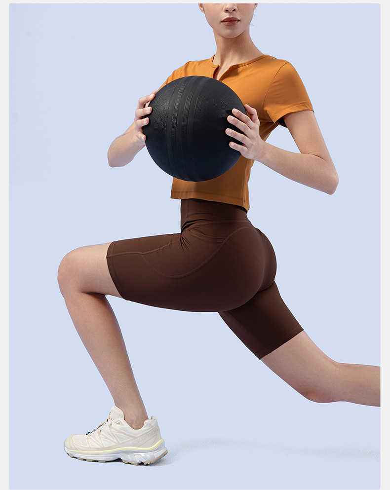 スポーツパンツ 高腰設計サイドポケット付きフィットネスショート