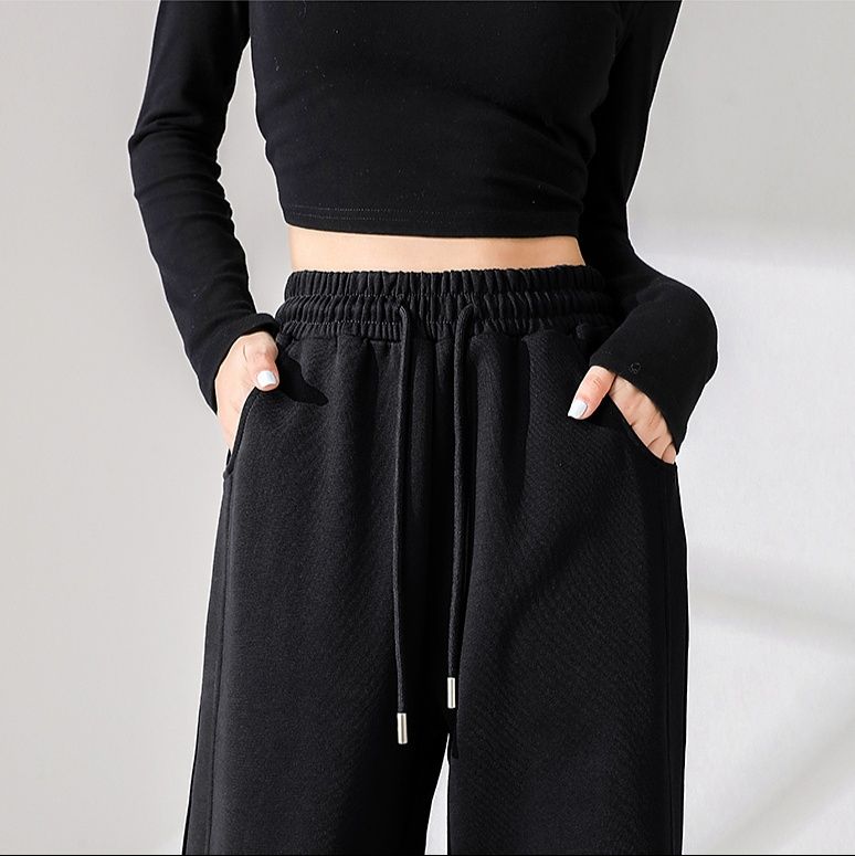 スポーツパンツ 高腰ワイドシルエットロングパンツ