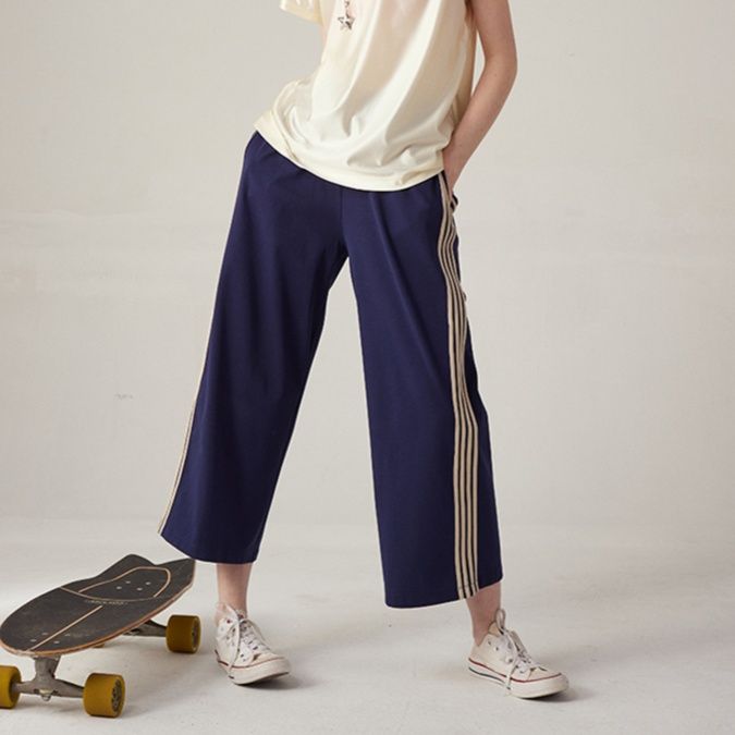 スポーツパンツ サイドライン入りワイドパンツ