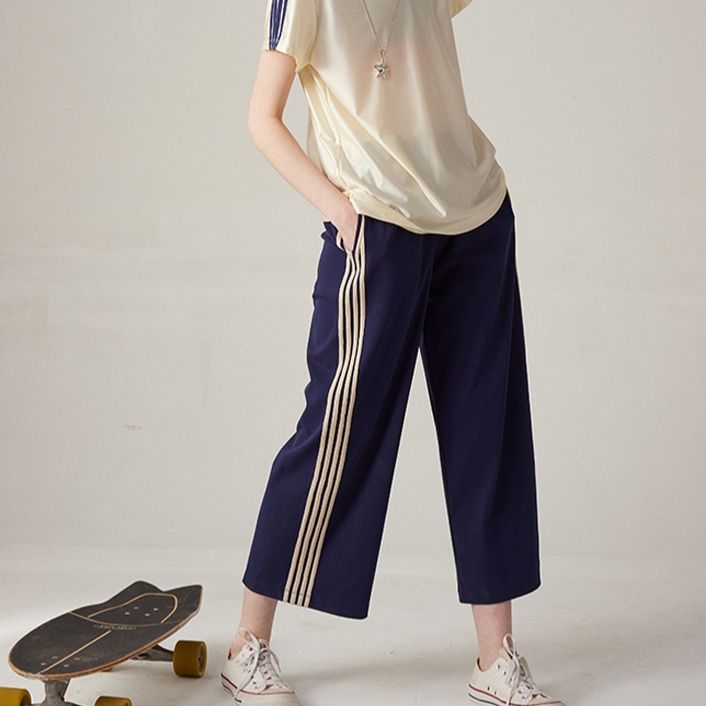 スポーツパンツ サイドライン入りワイドパンツ