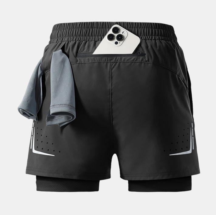 スポーツパンツ 二層構造ポケット付きアスリートショート