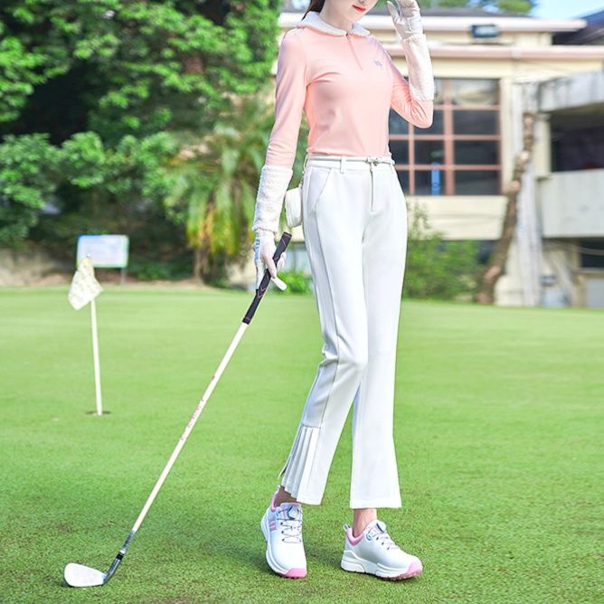 スポーツパンツ 裾プリーツデザイン機能性運動長ズボン
