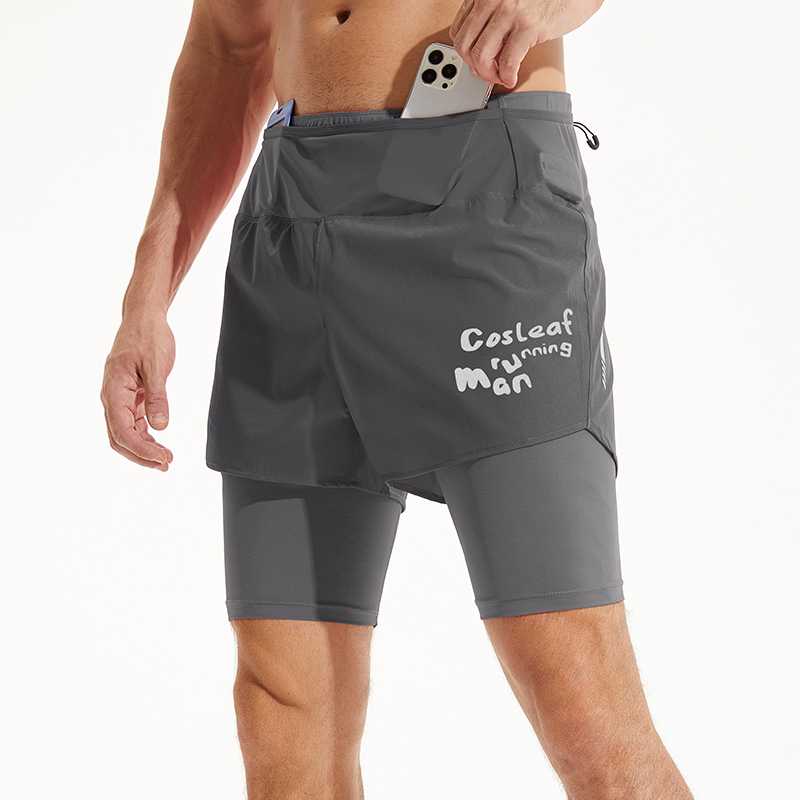 スポーツパンツ スポーツパンツ ポケット付き二重構造ランニングショート