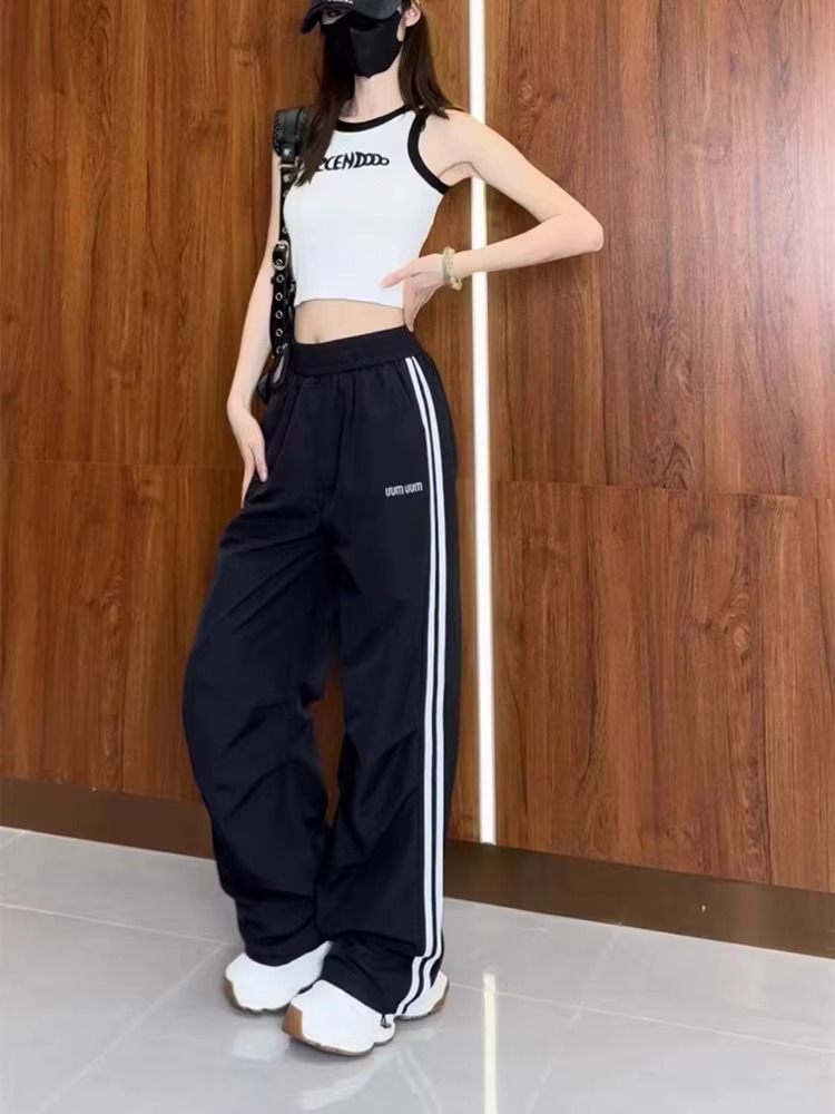 スポーツパンツ ゆったりシルエット サイドライン ロングパンツ