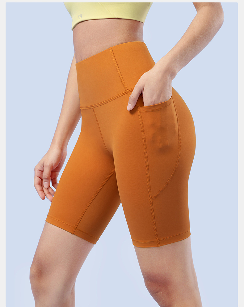 スポーツパンツ 高腰設計サイドポケット付きフィットネスショート