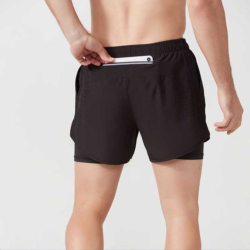 スポーツパンツ ポケット付き二重構造ランニングショート