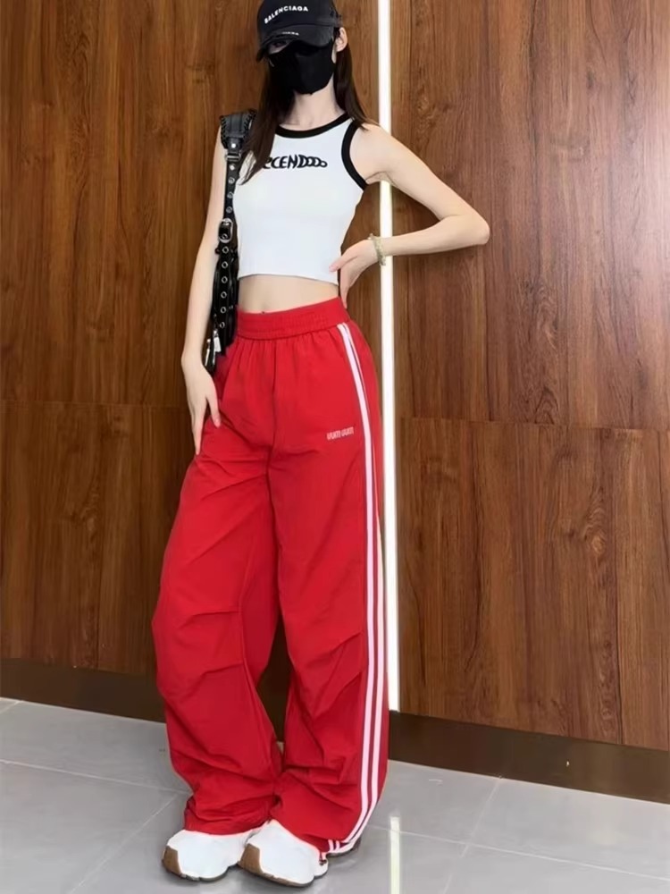 スポーツパンツ ゆったりシルエット サイドライン ロングパンツ