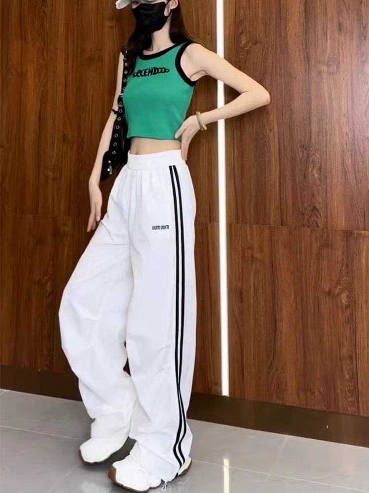 スポーツパンツ ゆったりシルエット サイドライン ロングパンツ